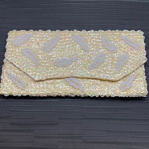 Vintage cream satin beaded & sequin clutch